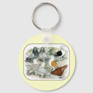 Classic Frill Barred Pigeons Key Ring