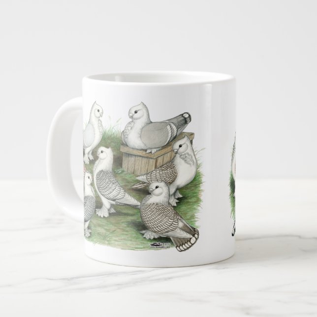 Classic Frill Pigeons Large Coffee Mug (Front Left)