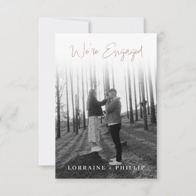 Classic Full Photo We’re Engaged white Gradient Invitation (Front)