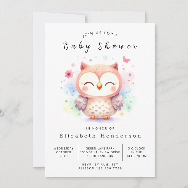 Classic Fun Owl Baby Shower Invitation (Front)