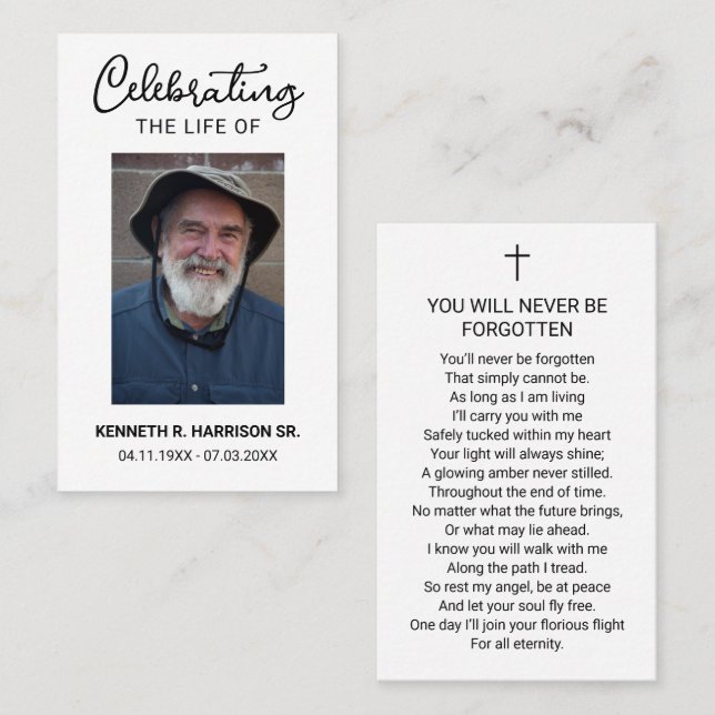 Classic Funeral Celebrating Life Photo Prayer Card (Front/Back)