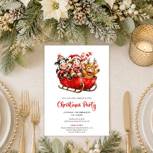 Classic Funny Cows Watercolor Christmas Party Invitation