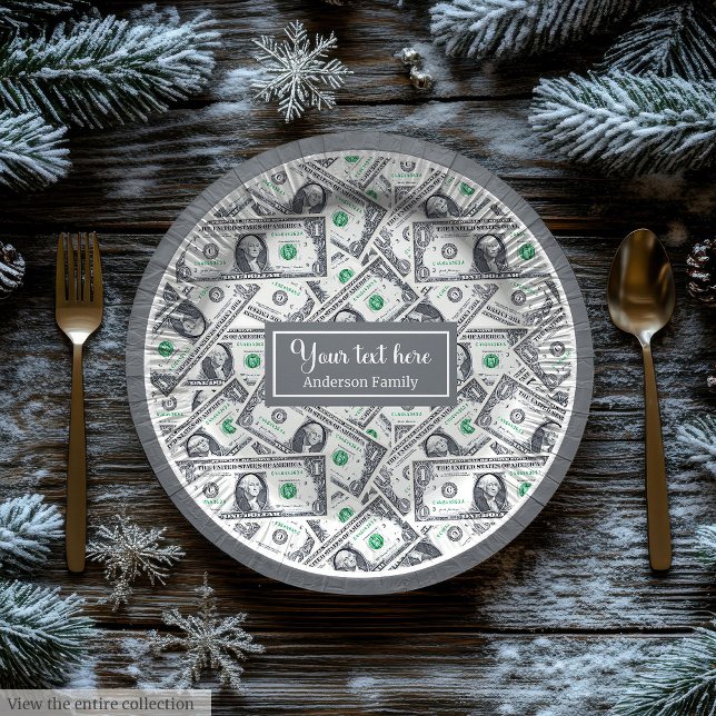 Classic funny gift dollar pattern personalised paper plate (Funny gift modern dollar pattern personalized wrap)