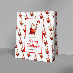 Classic funny Santa gift bag red green celebration