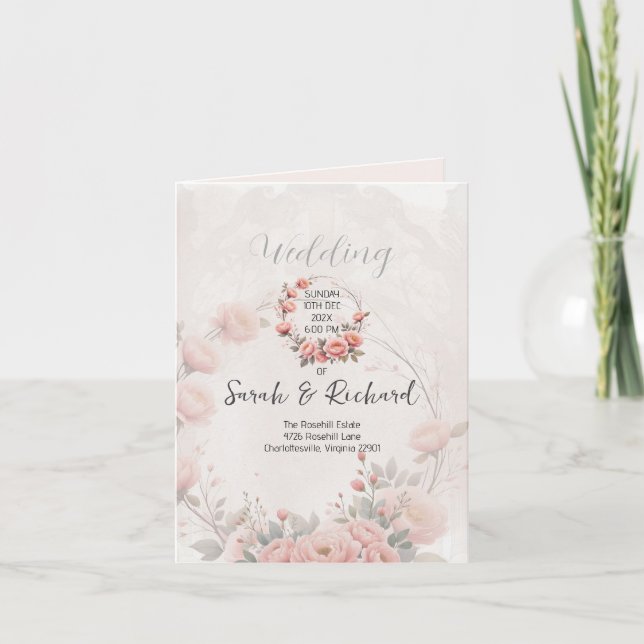 Classic Garden Bright White Folded Wedding Program Thank You Card (Front)