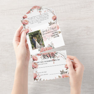 Classic Garden Floral Tri-Fold Wedding Photo All In One Invitation