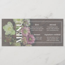 CLASSIC Garden Hellebore Wood and White Menu Card