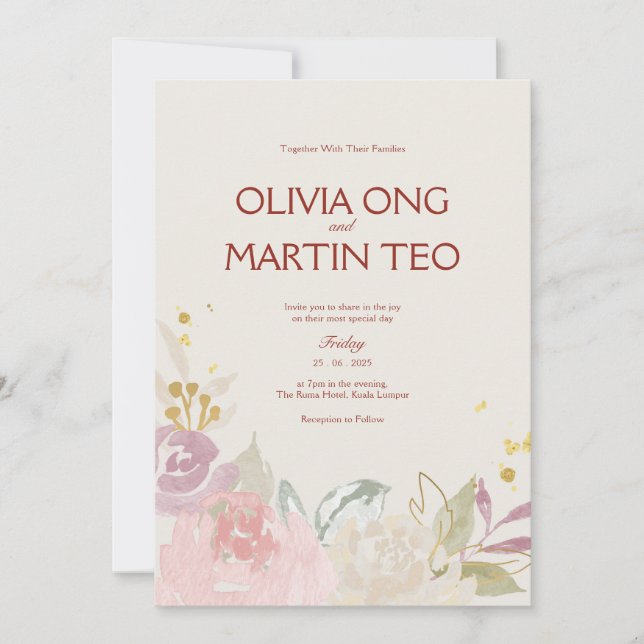 Classic Garden-Themed Wedding Invitation Card (Front)