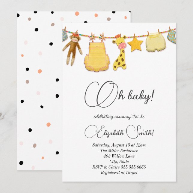  Classic Gender Neutral Baby and dots baby shower Invitation (Front/Back)