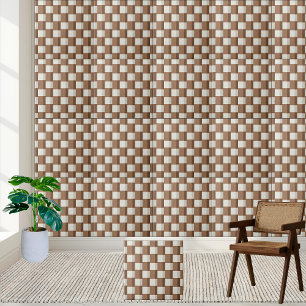 Classic Geometric Brown and White Checkered Tile 