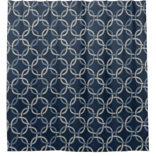 Classic Geometric Circle Lattice Pattern in Navy Shower Curtain