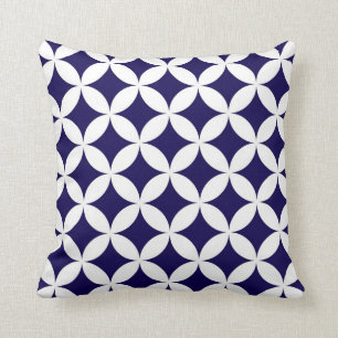 Classic Geometric Circles in Cobalt Blue and White Cushion
