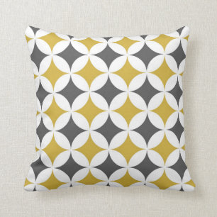 Classic Geometric Circles in Mustard and White Cushion