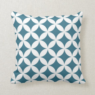 Classic Geometric Circles in Teal and White Cushion