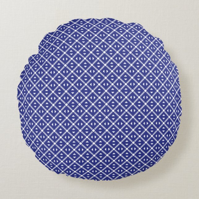 Classic Geometric Lattice & Diamond Micro-Pattern Round Cushion (Front)