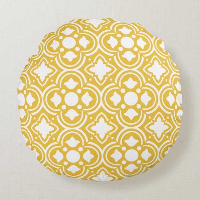 Classic Geometric Lattice & Diamond Micro-Pattern Round Cushion (Front)