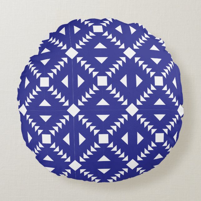 Classic Geometric Lattice & Diamond Micro-Pattern Round Cushion (Front)