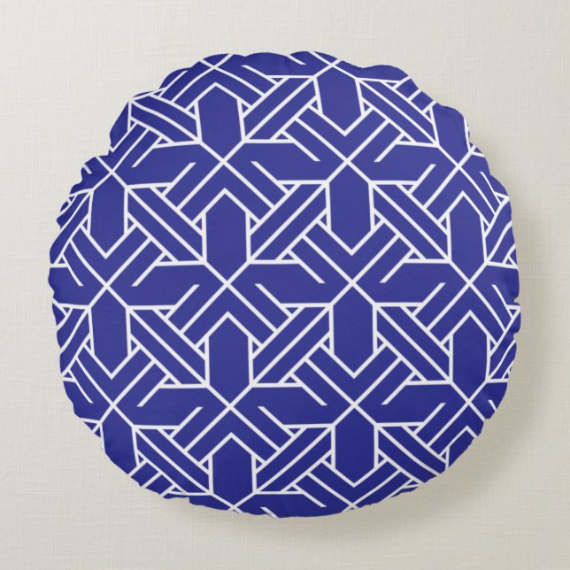 Classic Geometric Lattice & Diamond Micro-Pattern Round Cushion (Front)