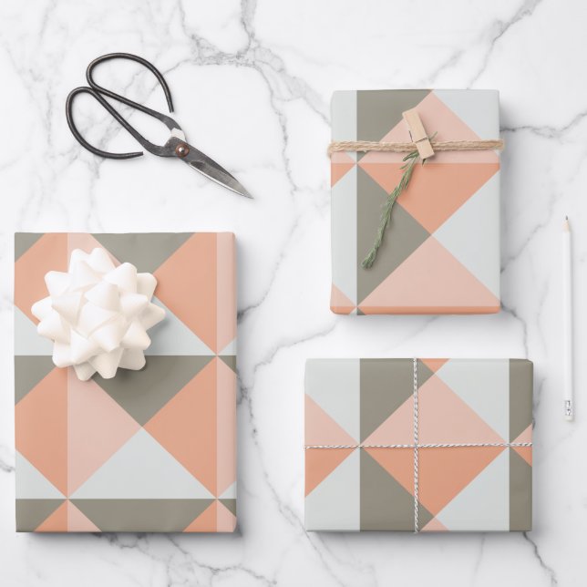 Classic Geometric Pattern Peach Taupe Shapes Wrapping Paper Sheet (Front)