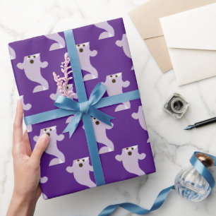 Classic Ghost Pattern on Purple Wrapping Paper