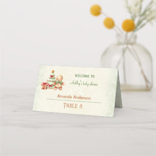 Classic Gingerbread Christmas Baby Shower Tent Place Card
