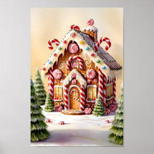 Classic Gingerbread House Scene Print