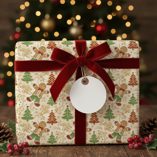 Classic Gingerbread Man and Christmas Tree Wrapping Paper