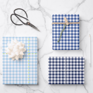 Classic Gingham 3 Blue Wrapping Paper Sheet