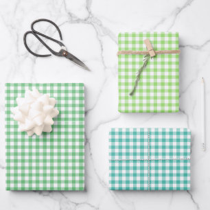 Classic Gingham 3 Green Wrapping Paper Sheet