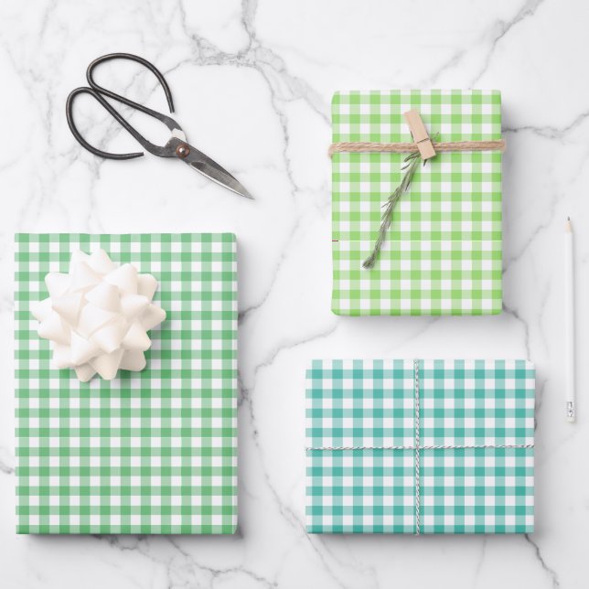 Classic Gingham 3 Green Wrapping Paper Sheet (Front)