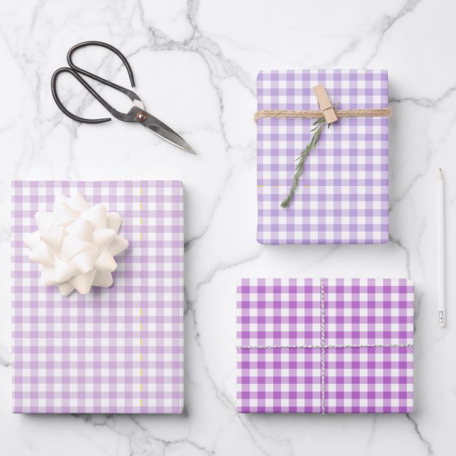 Classic Gingham 3 Purple Wrapping Paper Sheet (Front)