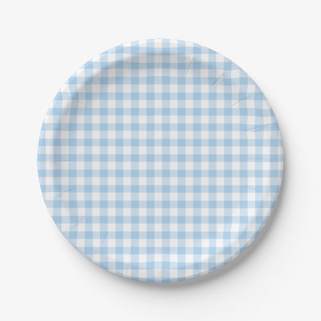 Classic Gingham Baby Blue Paper Plate (Front)