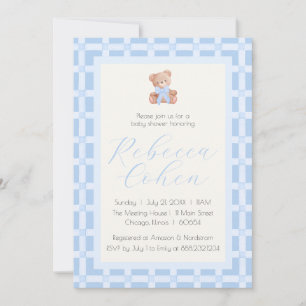 Classic Gingham Bear Baby Shower Invitation
