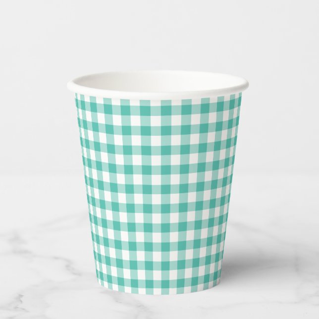 Classic Gingham Bluegrass Green Paper Cups (Front)