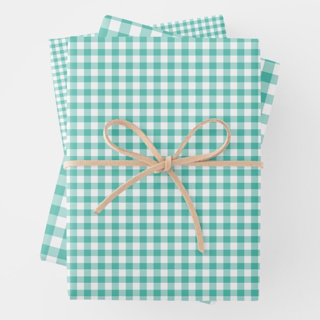 Classic Gingham Bluegrass Green Wrapping Paper Sheet (In situ)