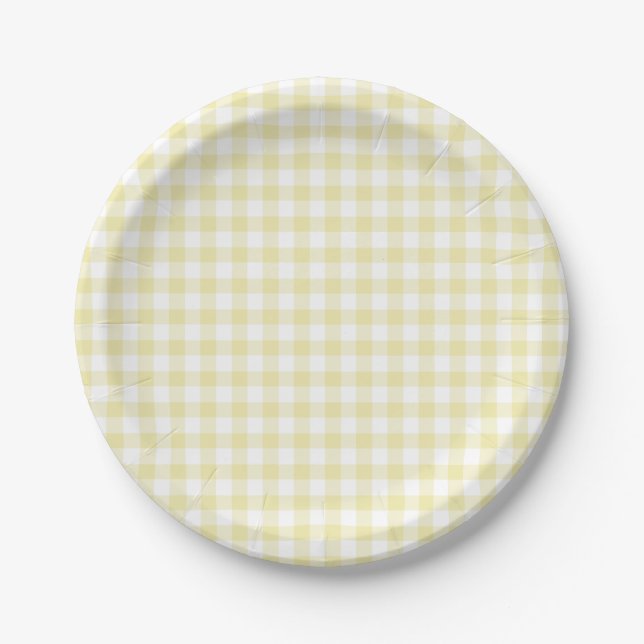 Classic Gingham Butter Yellow Paper Plate (Front)