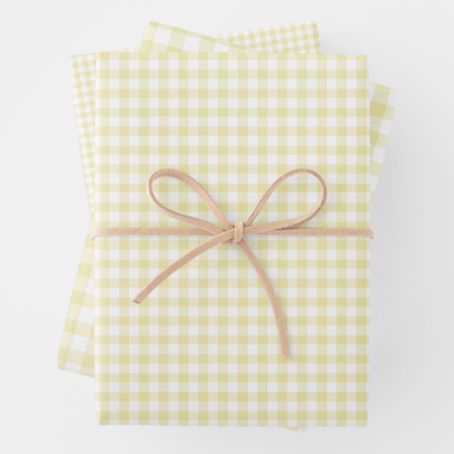 Classic Gingham Butter Yellow Wrapping Paper Sheet (In situ)