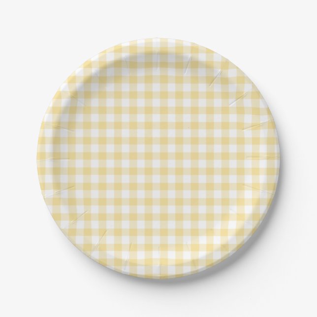 Classic Gingham Canary Yellow Paper Plate (Front)