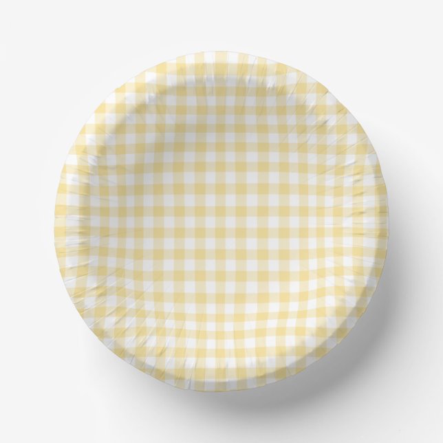 Classic Gingham Canary Yellow Paper Plate (Front)