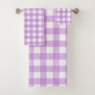 Classic Gingham Check Plaid Pattern Lilac Bath Towel Set