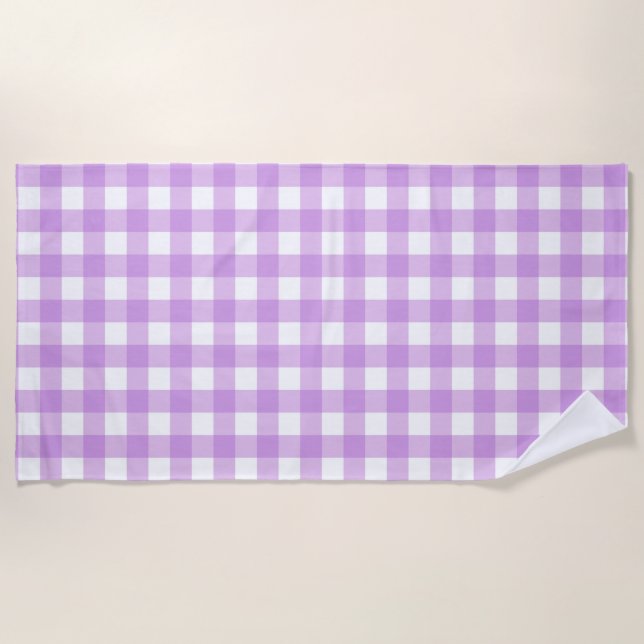 Classic Gingham Check Plaid Pattern Lilac     Beach Towel (Front)