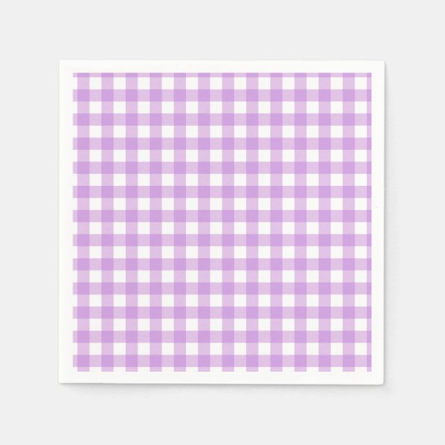 Classic Gingham Check Plaid Pattern Lilac  Napkin (Front)