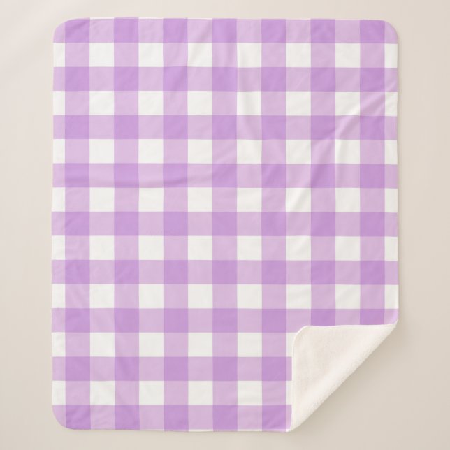 Classic Gingham Check Plaid Pattern Lilac    Sherpa Blanket (Front)