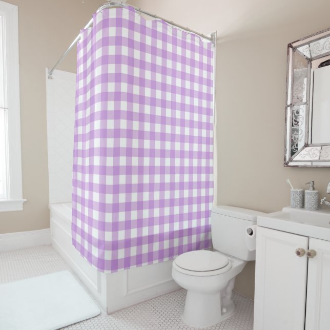 Classic Gingham Check Plaid Pattern Lilac    Shower Curtain (In Situ)