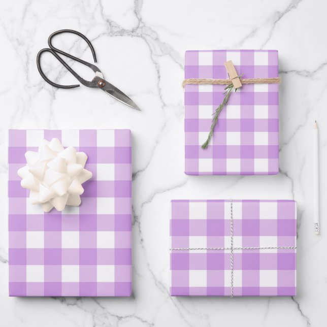 Classic Gingham Check Plaid Pattern Lilac    Wrapping Paper Sheet (Front)