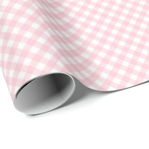 Classic Gingham Check Plaid Pattern Pastel Pink Wrapping Paper