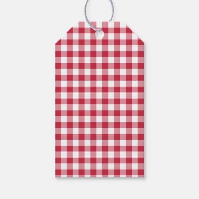 Classic Gingham Cherry Red Gift Tags (Front)