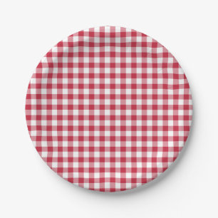 Classic Gingham Cherry Red Paper Plate