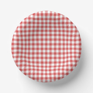 Classic Gingham Coral Red Paper Bowls Paper Plate