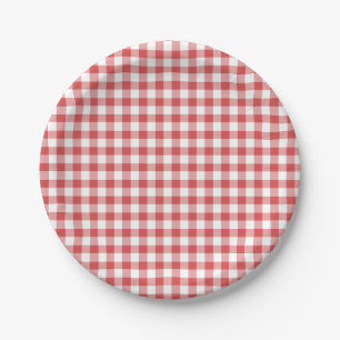 Classic Gingham Coral Red Paper Plate